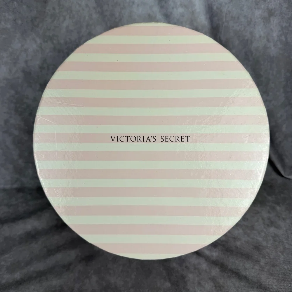 Victoria's Secret Pink Striped Round Gift Hat Box Storage Container Vintage